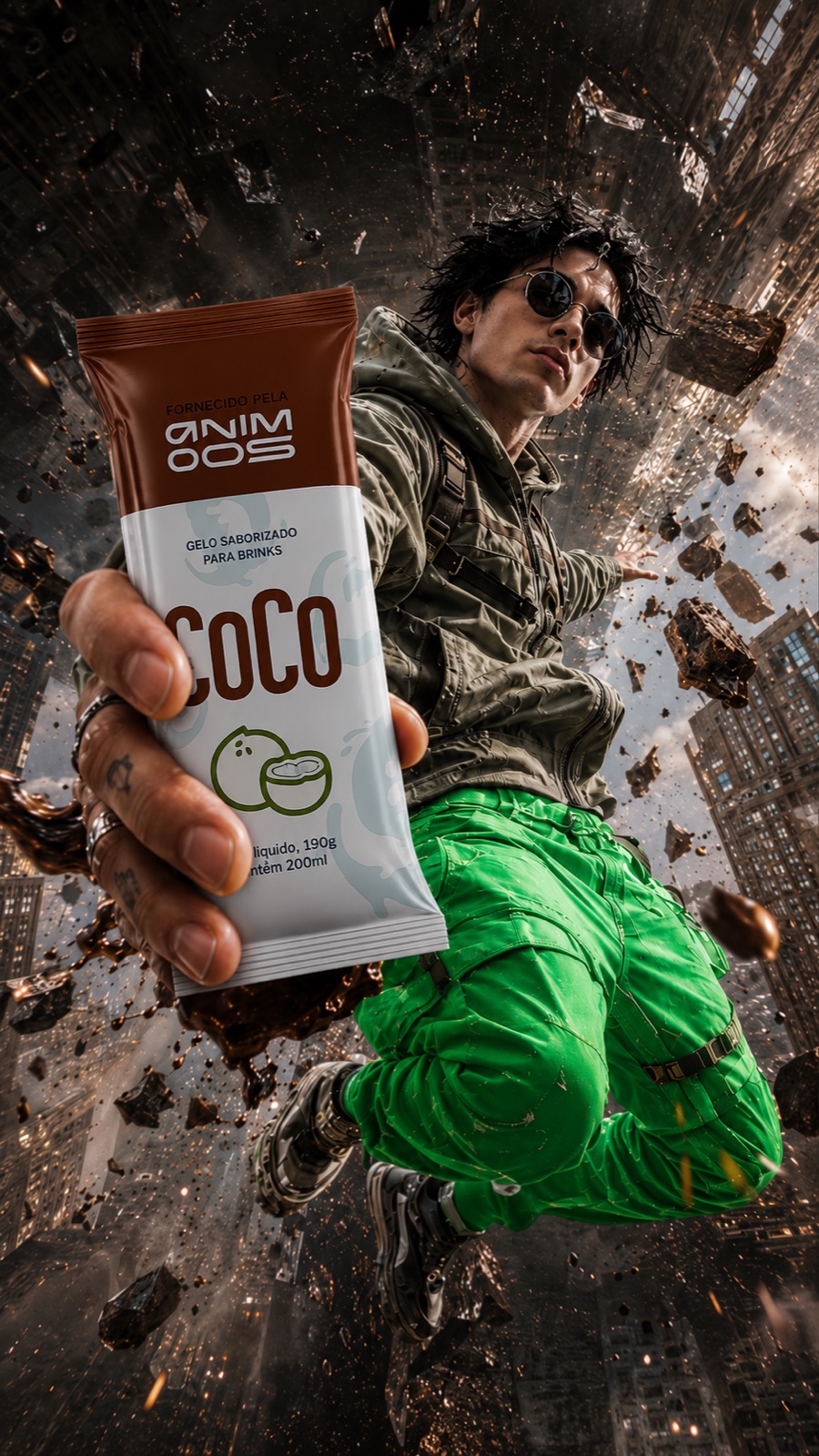 Sachê Animoos de coco em cena de alta energia